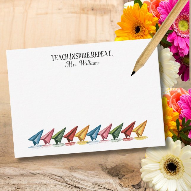 Crayon Paper Airplane Rainbow Teacher  Card (Creator Uploaded)