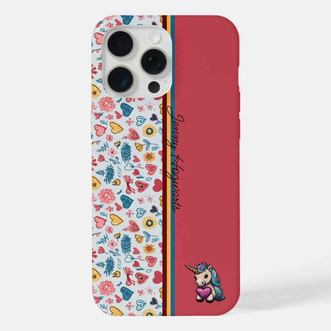 Crayon Pastel Heart & Flowers iPhone Case (Back)