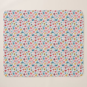 Crayon Pastel Heart & Flowers Sherpa Blanket