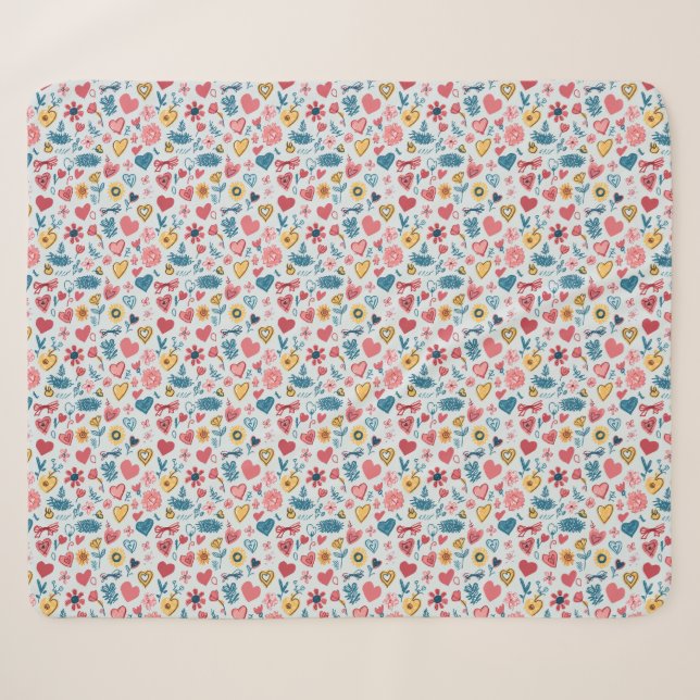 Crayon Pastel Heart & Flowers Sherpa Blanket (Front (Horizontal))