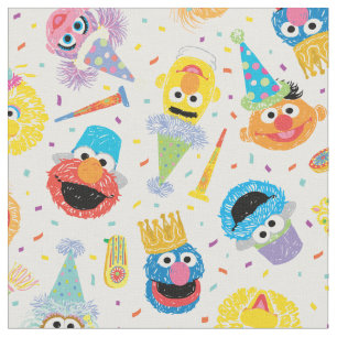 Crayon Sesame Pals Party Pattern Fabric
