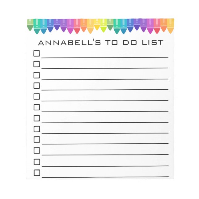 Crayon To Do List Personalize Notepad (Front)