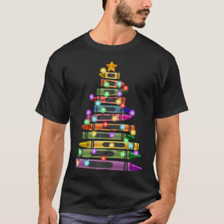 Crayon Tree Light Teacher Christmas Student School T-Shirt