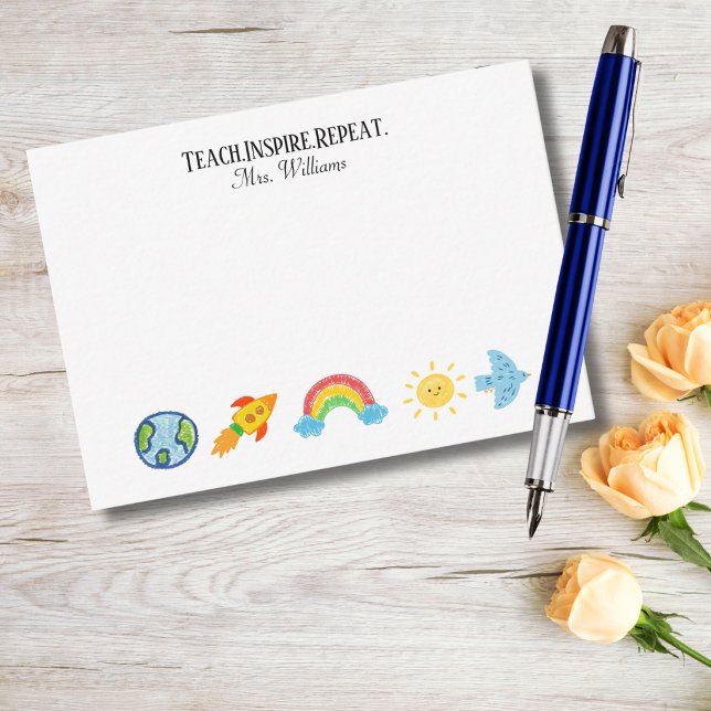 Crayon World Globe Rocket Rainbow Sun Teacher  Card (Creator Uploaded)