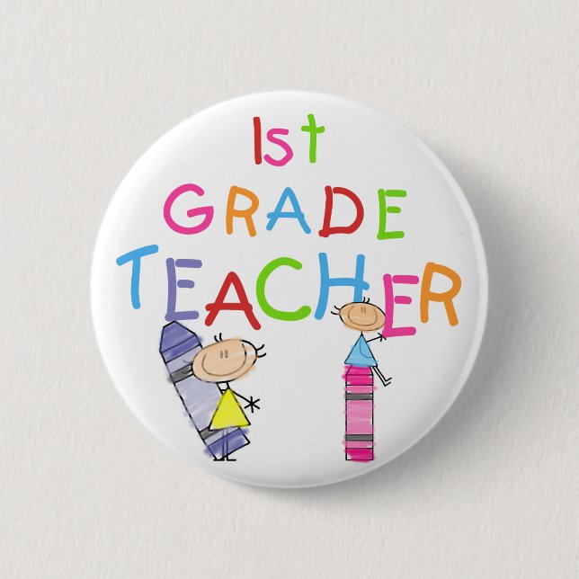 Crayons 1st Grade Teacher Tshirts and Gifts 2 Inch Round Button (Front)