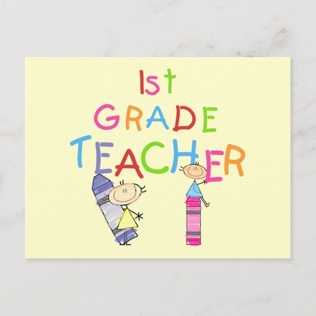 Crayons 1st Grade Teacher Tshirts and Gifts Postcard (Front)