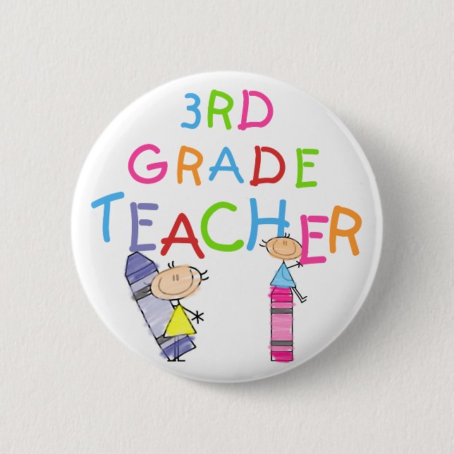Crayons 3rd Grade Teacher Tshirts and Gifts 2 Inch Round Button (Front)