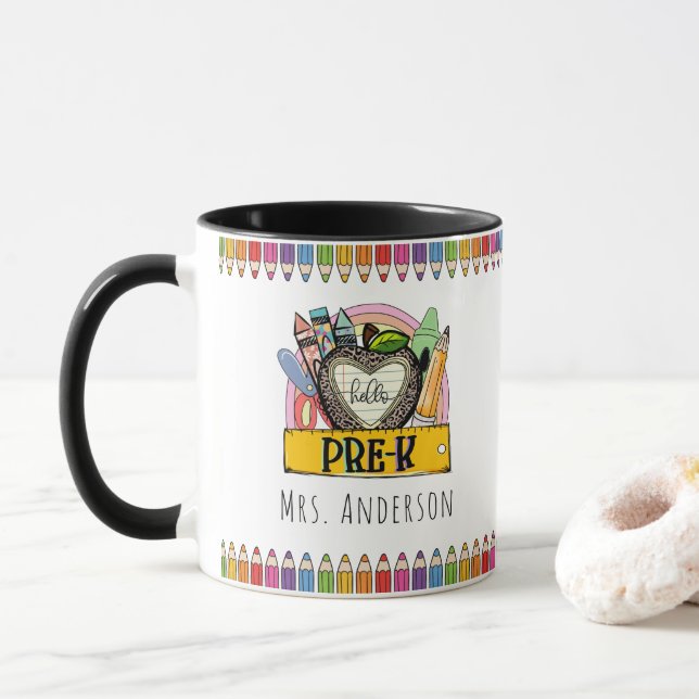 Crayons arc-en-ciel Coloré enseignant Mug (Avec donut)