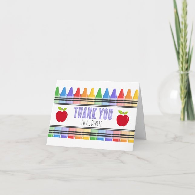 Crayons arc-en-ciel Nom du professeur Carte de rem (Devant)
