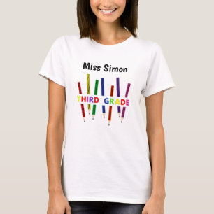 Crayons colorés T-shirt femme enseignant 3e année