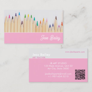 Crayons de couleur Carte de visite enseignant rose