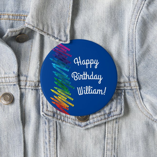 Crayons Kids Birthday Party Art Cute Colourful 4 Inch Round Button (In Situ)