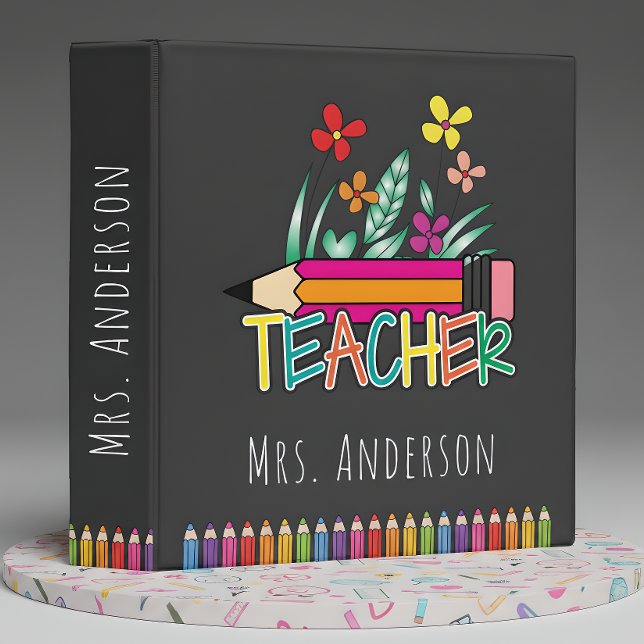 Crayons Mignons Nom de l'enseignant Classeur de cl (Créateur téléchargé)