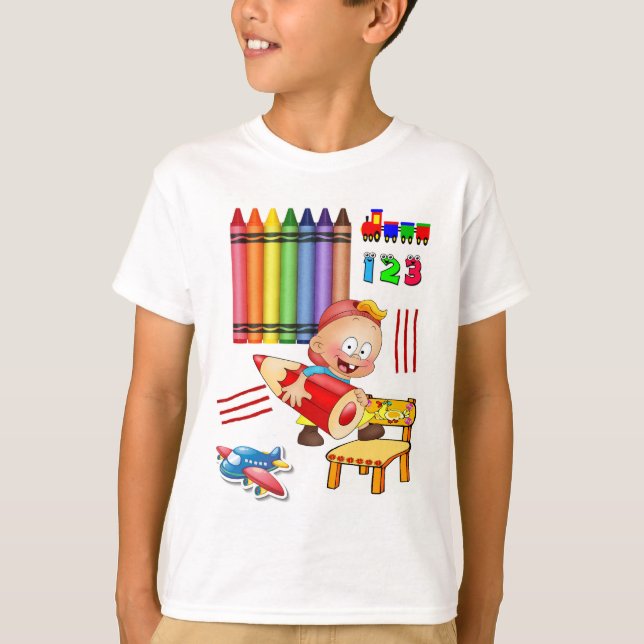 Crayons Numbers Colourful Boys T-shirt (Front)