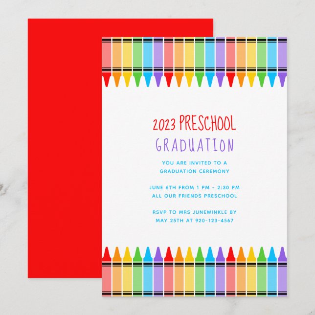 Crayons Preschool Graduation Invitation (Front/Back)