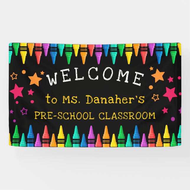 Crayons Stars Colourful Welcome Teacher's Classroo Banner (Horizontal)