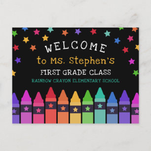 Crayons Stars Colourful Welcome Teacher's Classroo Postcard
