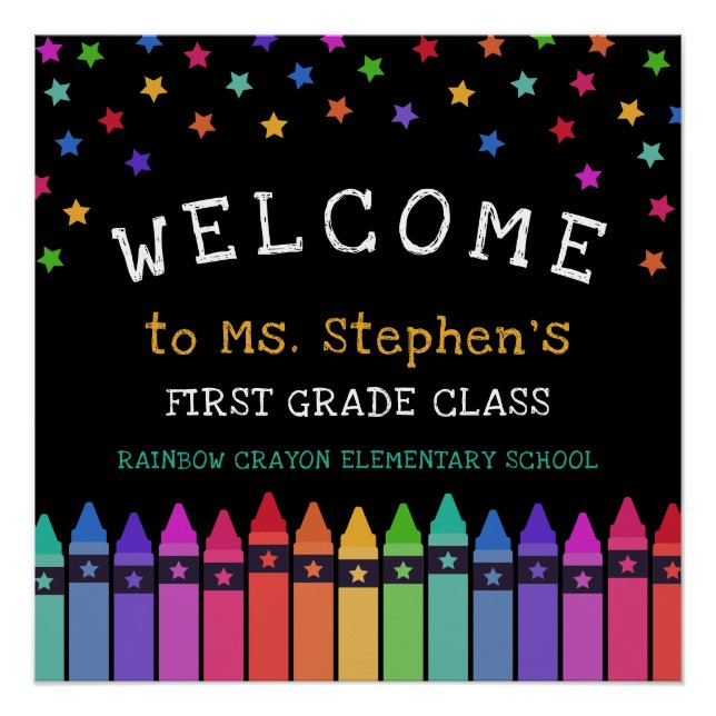 Crayons Stars Colourful Welcome Teacher's Classroo Poster (Front)