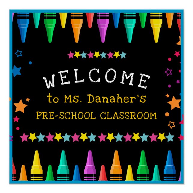Crayons Stars Colourful Welcome Teacher's Classroo Poster (Front)