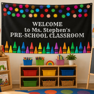 Crayons & Stars Colourful Welcome to Teacher's Banner