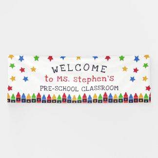 Crayons Stars Welcome Teacher's Classroom Banner