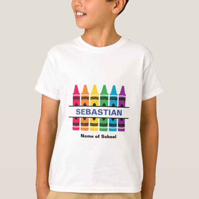  "Crayons" Student & School Name Custom T-Shirt (Front)