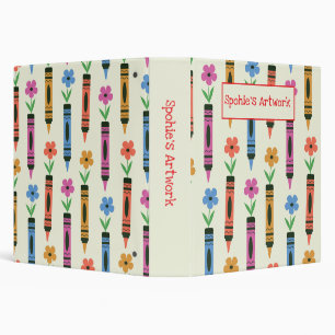 Crayons with Flowers children's artwork Keepsake Binder