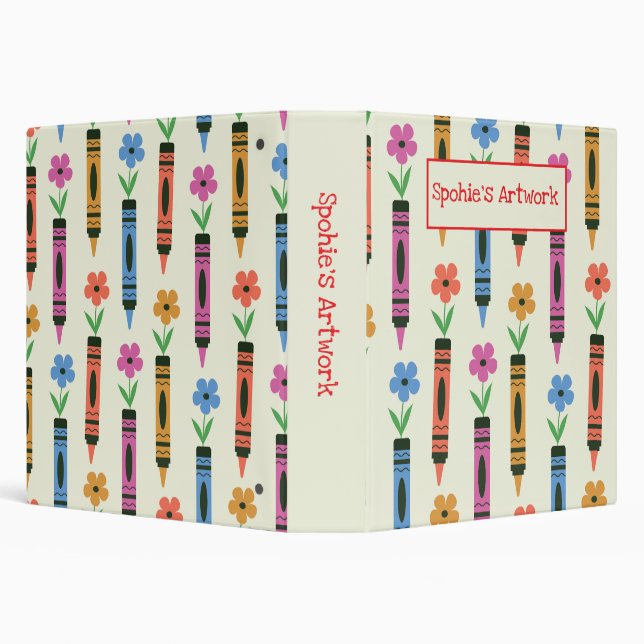 Crayons with Flowers children's artwork Keepsake  Binder (Background)