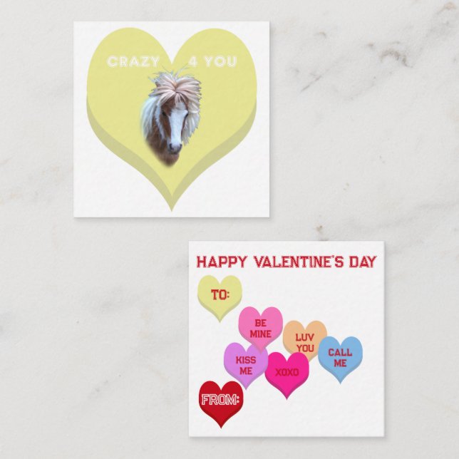 CRAZY 4 YOU Silly Pony Conversation Hearts Card (Front/Back)