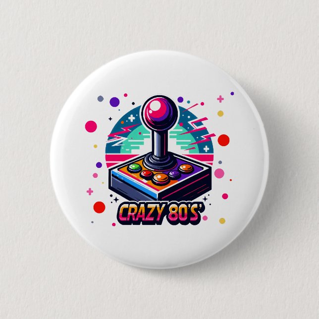 crazy 80s old School Style 2 Inch Round Button (Front)