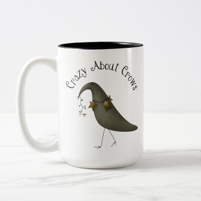 Crazy About Crows Primitive Crow Two-Tone Coffee Mug (Left)