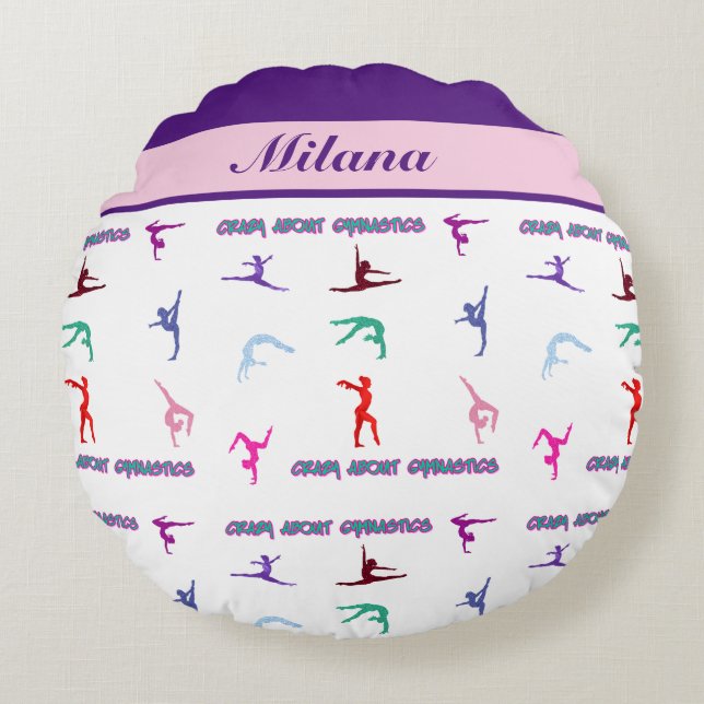 Crazy About Gymnastics Round Pillow (Front)