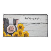Crazy About the Farm Desk Mat - Pig in Sunflowers