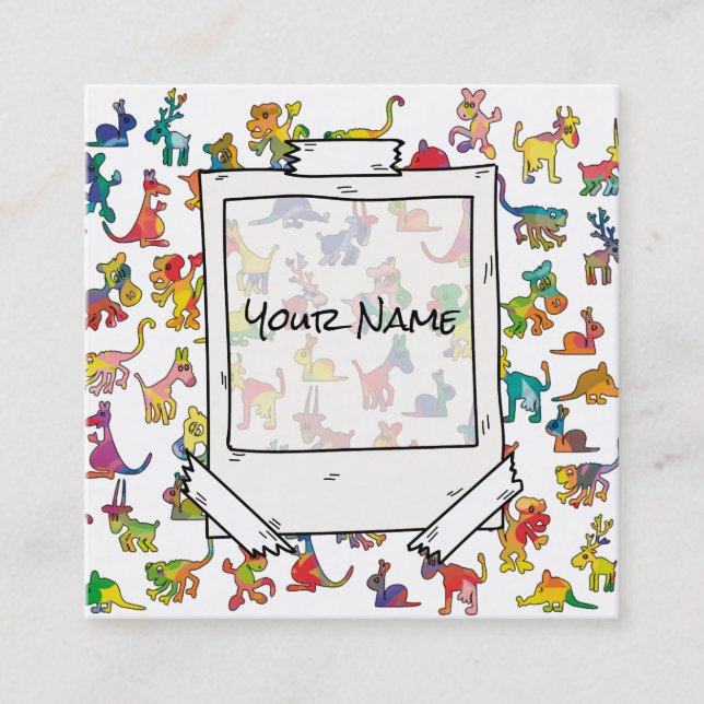 Crazy Abstract Animals Pattern Square Business Card (Front)