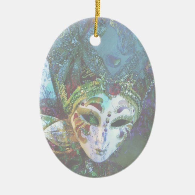 Crazy Abstract Face Of Festival Celebrations Mask Ceramic Ornament (Front)