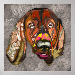 Crazy Basset Hound dog face hand-painted Poster