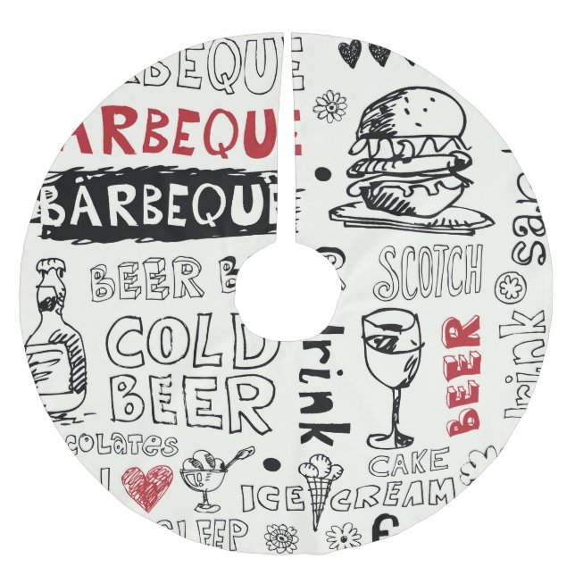 Crazy BBQ: Whimsical Doodle Art Brushed Polyester Tree Skirt (Front)