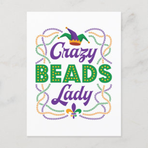 Crazy Beads Lady Mardi Gras Bead Lover Postcard