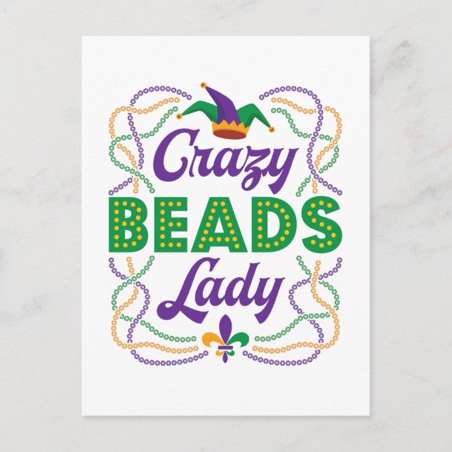 Crazy Beads Lady Mardi Gras Bead Lover Postcard (Front)