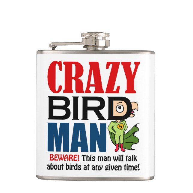 Crazy bird man hip flask (Front)