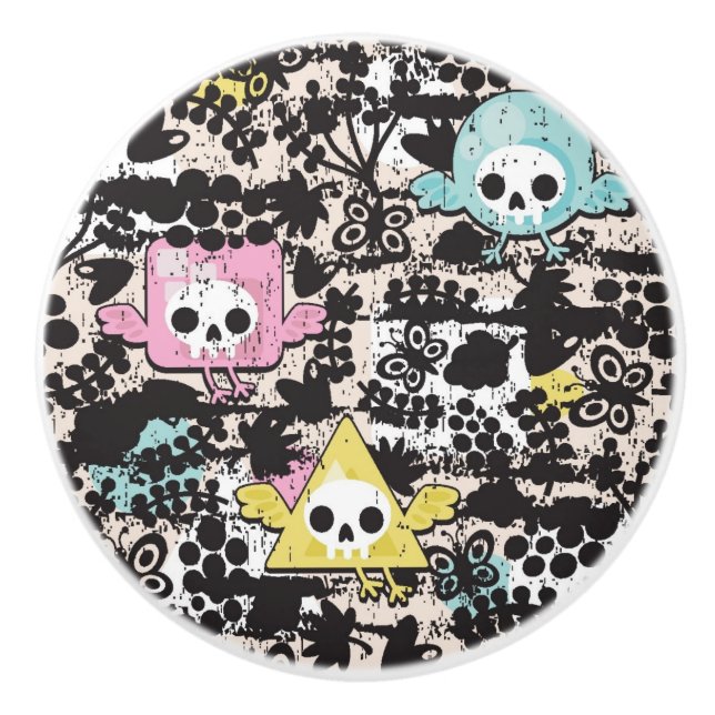 Crazy birds pattern ceramic knob (Front)