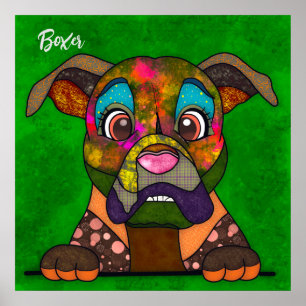  Crazy Boxer dog face-handpainted  Poster