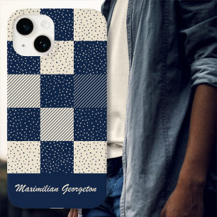 Crazy Buffalo Check in Cream and Navy Blue Case-Mate iPhone 14 Case