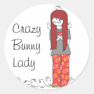 CRAZY BUNNY LADY CLASSIC ROUND STICKER