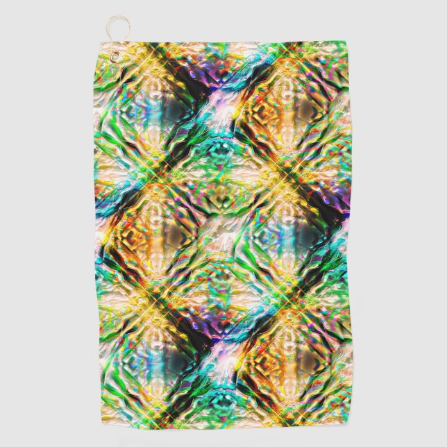 Crazy burnt colourful texture, abstract squares    golf towel (Front)