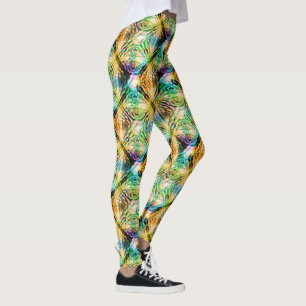 Crazy burnt colourful texture, abstract squares leggings
