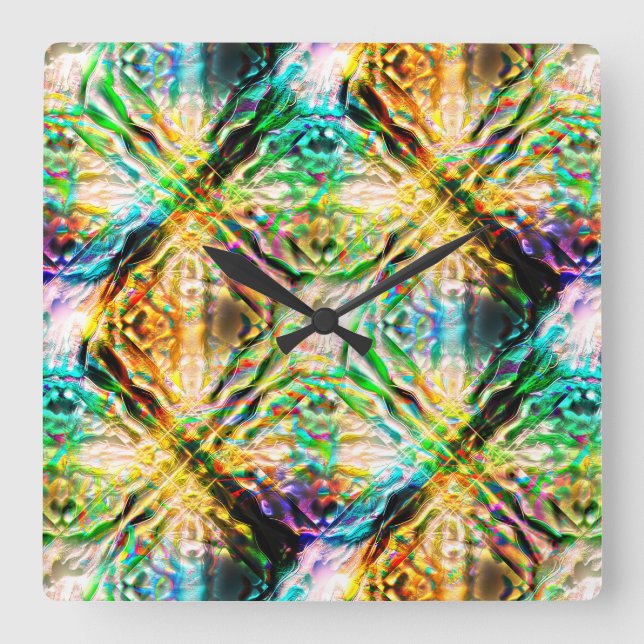 Crazy burnt colourful texture, abstract squares    square wall clock (Front)