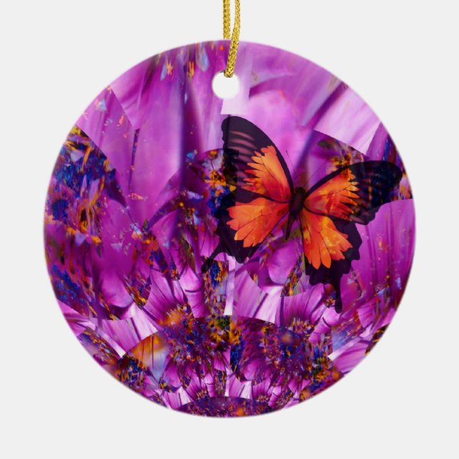 Crazy Butterfly Wings Ceramic Ornament (Front)