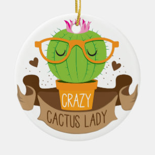 crazy cactus lady banner ceramic ornament