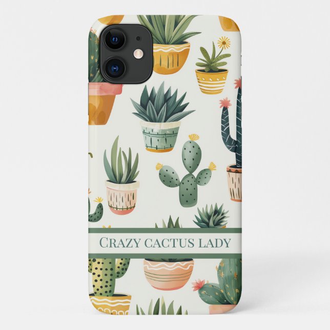 "Crazy cactus lady! text on a cactus design Case-Mate iPhone Case (Back)